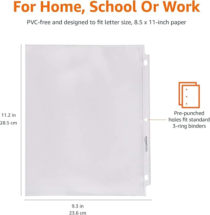 Amazon Basics Sheet Protectors for 3 Ring Binder, Heavyweight, Polypropylene, 8.5 x 11 Inch, 500-Pack, Clear