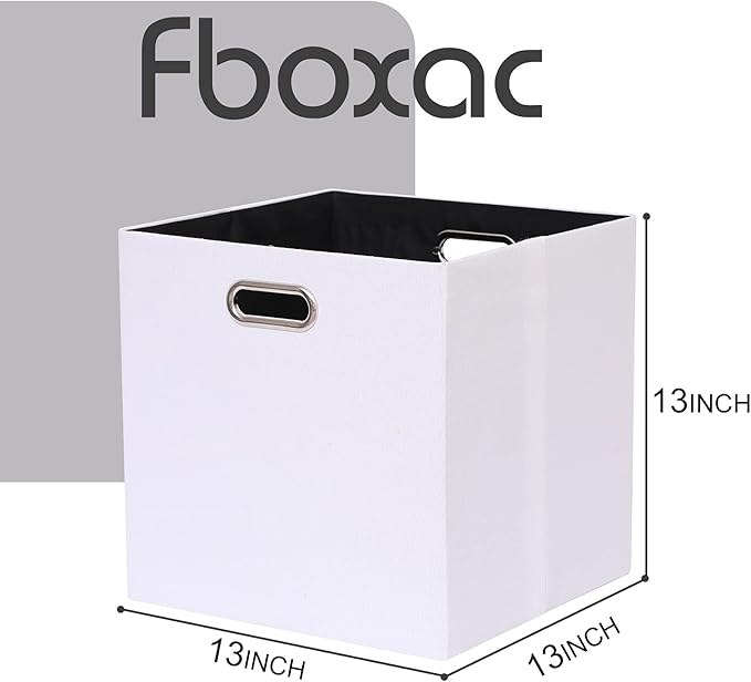Cube Storage Bins 13×13 Polyester Foldable Box with Handles, Collapsible Organization Basket Set of 4 Large Capacity Drawer for Closet Shelf Cabinet Bookcase Bedroom, White