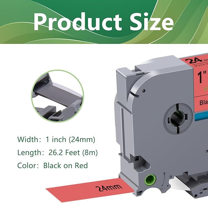 TZe-451 24mm TZe Red Tape Compatible with Brother PTouch TZ TZ-451 TZe451 TZ451 24mm 1 inch Laminated Black on Red Label Maker Tape for PT-E500 PT-D600 PT-P750W PT-P900W Printer, 3-Pack