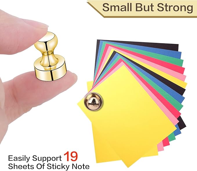 LOVIMAG Refrigerator Magnets, Fridge Magnets, Strong Whiteboard Magnets, Gold 50 Pcs Magnetic Push Pins, Strong Metal Magnets for Fridge, Whiteboard, Office, Classroom, Map, Kitchen