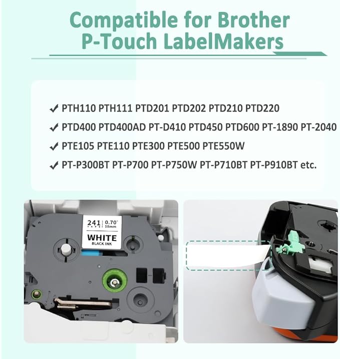 6-Pack Tz 18mm 0.7" Laminated Tape Compatible for Brother Tze-141 Tze-241 Tze-441 Tze-541 Tze-641 Tze-741 P Touch Tze 3/4 Inch Tape for PTD410 PTD400 PTD610BT PTD600 PTP750W PTP710BT