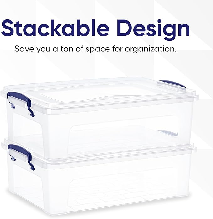Superio Storage Bins with Lids- Clear Boxes for Organizing, Stackable Plastic Containers- BPA Free, Non-Toxic, Odor Free, Organizer for Home, Office, Dorm (6 Pack, 22.7 Qt)
