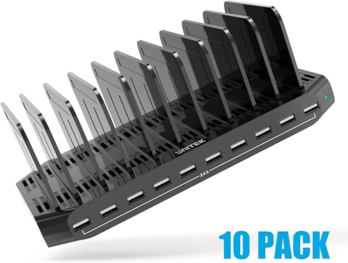 【10PCS】 Unitek Multi Charging Station, 10-Port USB Charger for Multiple Device with SmartIC Tech and Adjustable Dividers, Organizer Stand Compatible with iPad, Tablet, iPhone - 10PCS, White