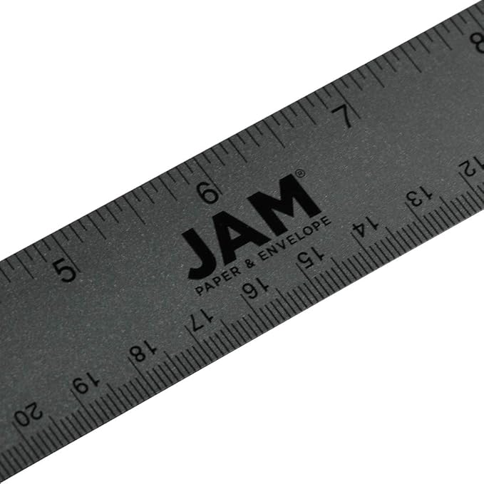 JAM PAPER Strong Aluminum Ruler - 12 Inch - Metal Ruler with Non-Skid Cork Backing - Grey Metallic - Sold Individually