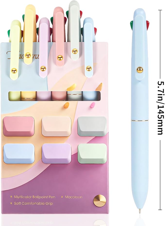 Ddaowanx Multicolor Pens, 4-in-1 Colored Ballpoint Pen 0.5mm Fine Point Smooth Writing,Nurse Accessories for Work,Gifts for Teen Girls,6-Count(Macaroon)