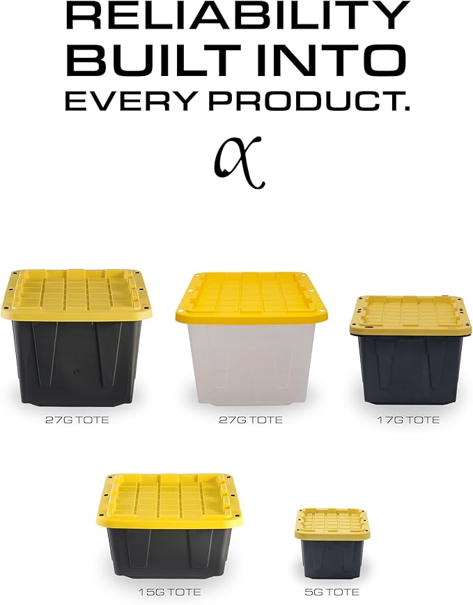 BLACK & YELLOW, 17-Gallon Heavy Duty Tough Storage Container & Snap-Tight Lid, (12.5H x 18W x 26.9D), Weather-Resistant Design and Stackable Organization Tote [2 Pack]