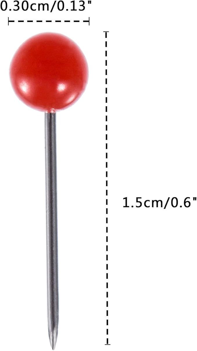 Map Tacks Push Pins Small Size 300 Packs (Red, 1/8 Inch)