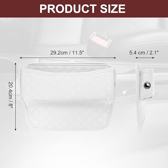 HARFINGTON Car Seat Gap Filler Organizer 11.5 x 8 x 2.1 Inch Leather Universal Car Organizer Storage Box Between Seat and Console for Phone Sunglasses Keys, White