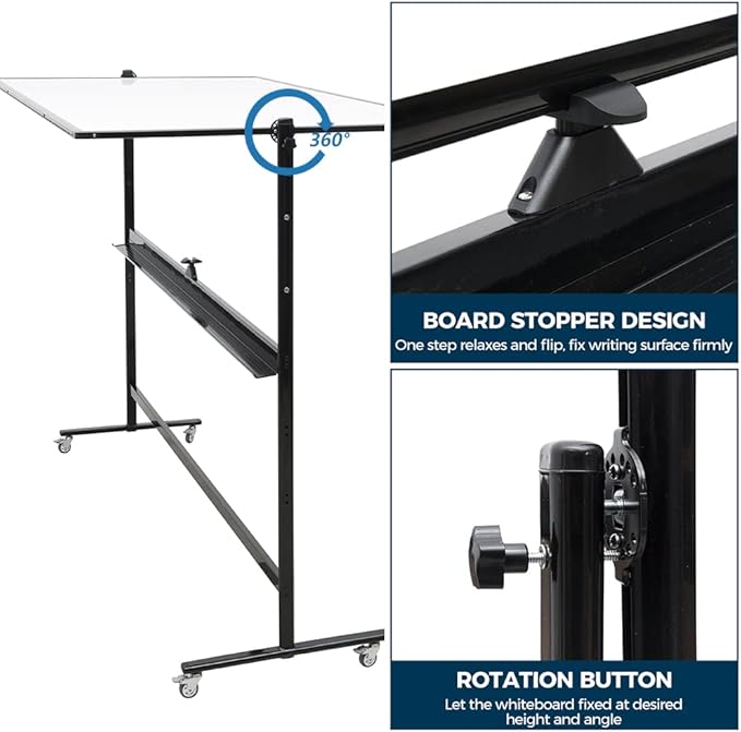 72" x 48" Double-Sided Mobile Whiteboard with Stand, Extra Large Rolling Magnetic Dry Erase Board, Reversible Black Frame Whiteboard for Office, Classroom, Heavy-Duty Presentation Easel