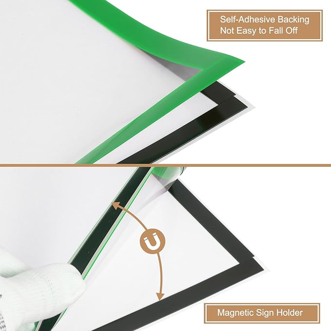 uxcell 6 Pcs Magnetic Sign Holder, 5" x 7" Self-Adhesive Magnetic Wall Signs Holder Magnetic Picture Frame Document Holder for Home Office Wall Window Displays, Green