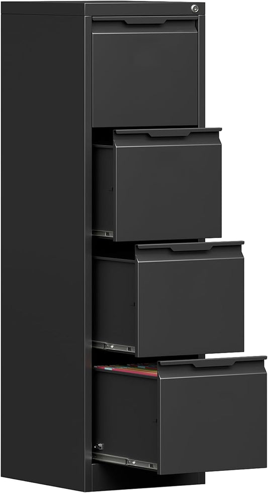 4 Drawer File Cabinet with Lock,17.8" Deep Vertical Metal Filing Cabinet for Home Office,Locking Drawer Tall for Hanging Letter/A4/Legal Folders, Easy Assemble-Black