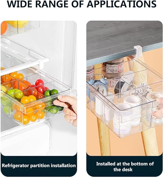 YekouMax Fridge Drawer Organizer, Refrigerator Organizer Bins, Pull Out with Handle, Shelf Holder Storage Box, Clear Container for Food, Drinks, Fit for Fridge Shelf Under 0.6" (1 Pack Medium)