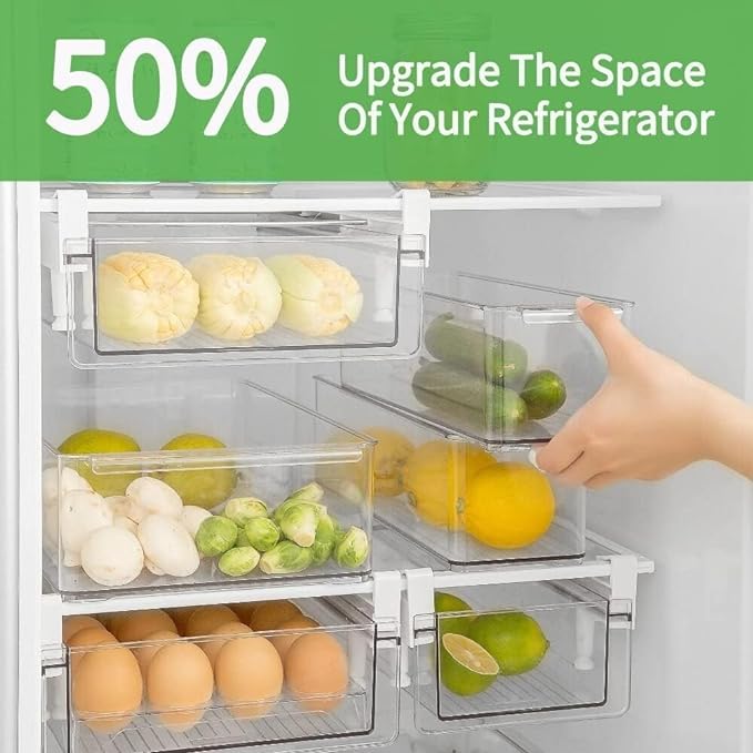 vacane Refrigerator Organizer Drawer,Plastic Fridge Drawer With Handle Pull Out Fridge Bins Organizer, Extra-Long Stretch 19.5",Cheese, Deli Meat, Drinks, Fruit, Vegetable