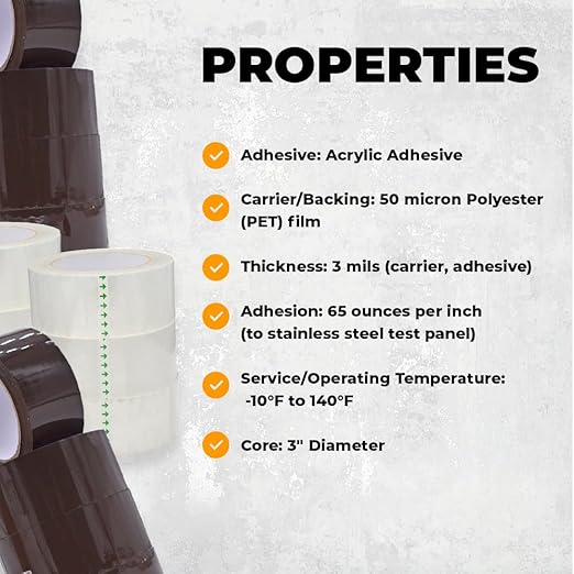 WOD CST20WBA Tan Packing Tape - 2" in. x 60 Yards Per Roll (6 Rolls) - Strong Heavy-Duty Industrial Shipping Box Packaging Tape for Moving, Office, & Storage