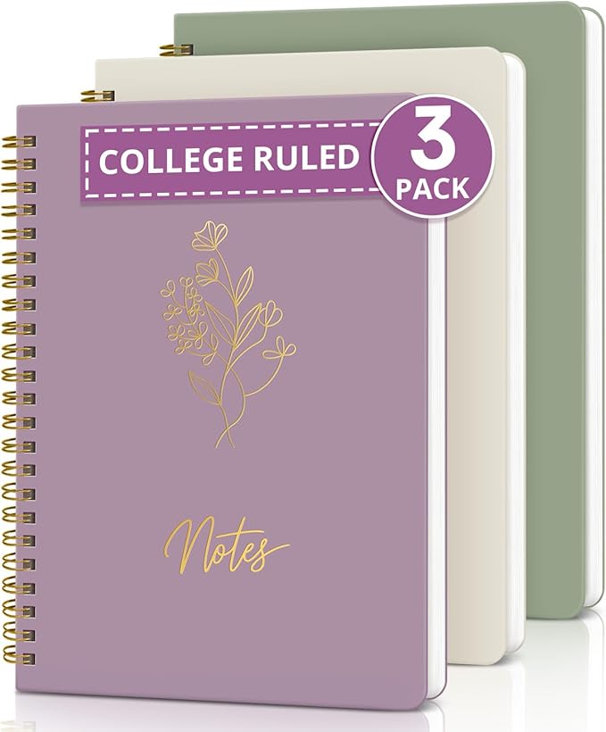 Taja Aesthetic Set of 3 Spiral Notebook for Work, A5 Cute Pretty Lined Journal for Women & Writing, College Ruled Journaling Notebooks, Perfect for School & Office Supplies - Serene Pastel
