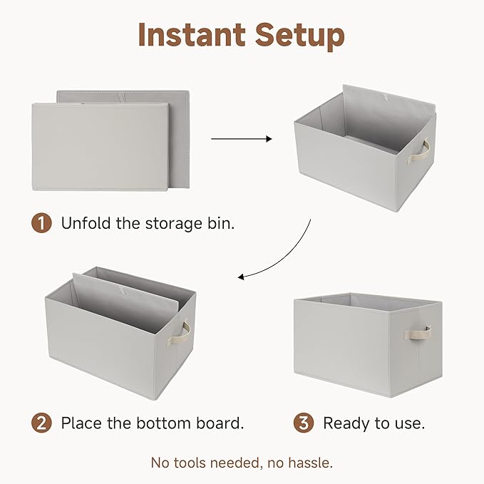 StorageWorks Storage Baskets for Shelves, Foldable Fabric Closet Storage Bins with Handles, Fabric Storage Bins Clothes Organizer, Light Gray, 3-Pack, Extra Large