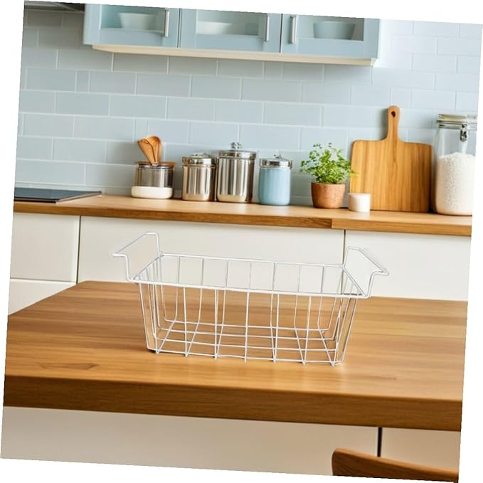 Heavy-duty Metal Freezer Storage Basket Organizer with Handle Hanging Wire Bins for Chest and Upright Freezers Refrigerator Dividers for Kitchen Pantry Organization