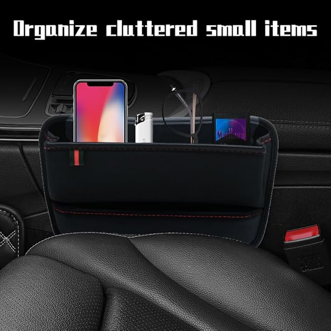 Car Gap Filler Organizer, Car Organizer Gap Storage Box with Cup Holders for Drink, Car Leather Cup Holder Gap Bag Front Seat for Holding Phone, Sunglasses, Keys