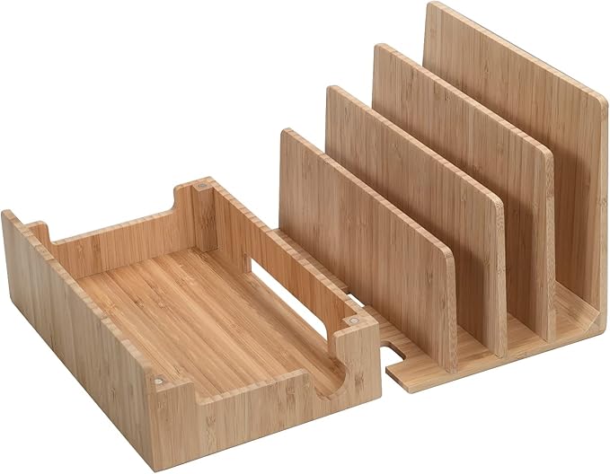 MobileVision Bamboo Charging Station & Multi Device Organizer Slim Version for Smartphones, Tablets, and Laptops