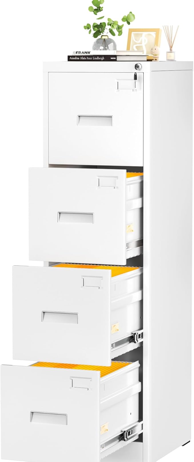 INTERGREAT 4 Drawers File Cabinet with Lock, 18" D Vertical Filing Cabinet for Home Office, Metal White File Cabinet for Hanging Letter/F4/A4/Legal Folders, Easy Assemble