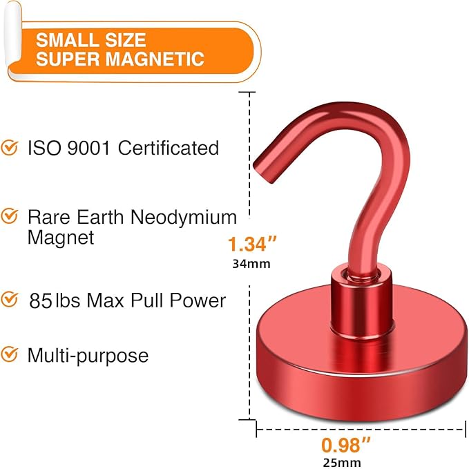 MIKEDE Strong Magnetic Hooks, 120Lbs Heavy Duty Magnetic Hooks for Cruise, Neodymium Earth Magnets with Hooks for Hanging, Super Metal Industrial Magnets for Grill, Storage (Yellow,10 Pack)