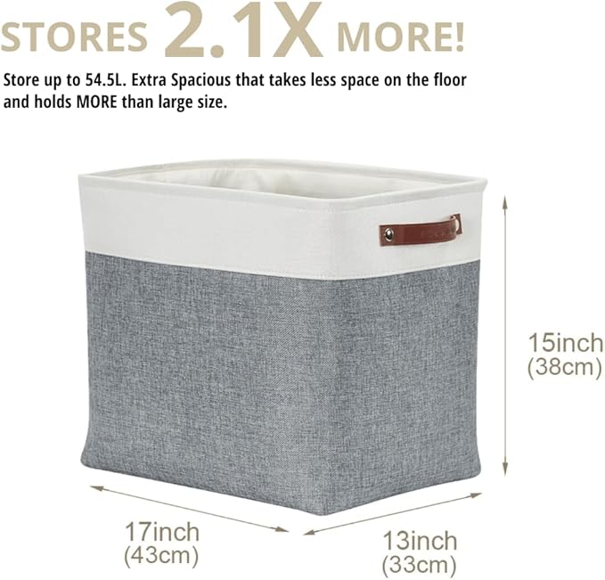 DECOMOMO Extra Large Storage Baskets, 54.5L Fabric Storage Bins for Organizing Linen Closet, Nursery (Slate Grey & White, XXXL - 3 pack)