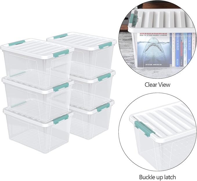 Gainhope 6 Pack 35 L Clear Plastic Storage Bin, Latch Storage Box with Lid
