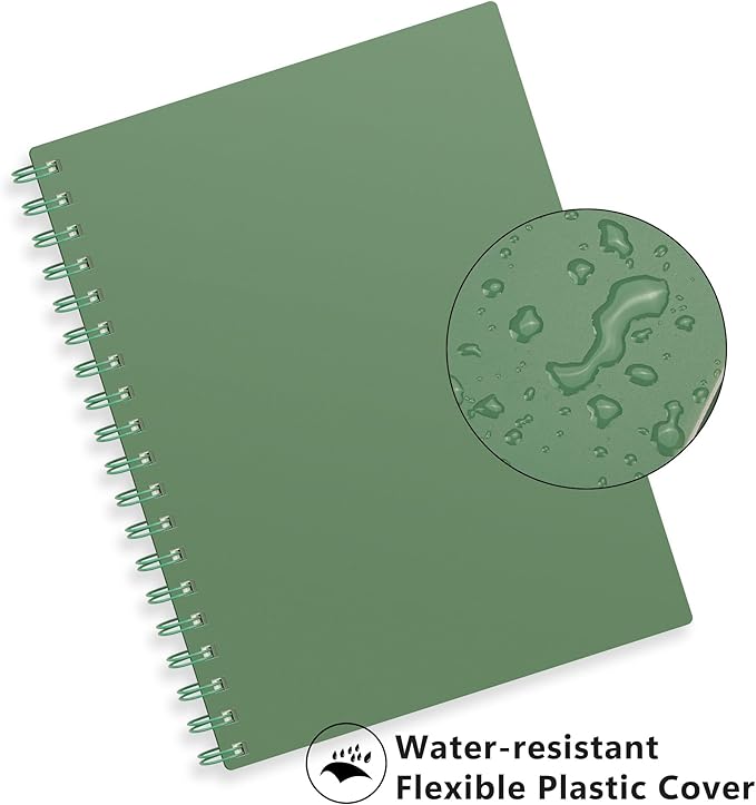 RETTACY Spiral College Ruled Notebook, 300 Pages, A5 Medium Size (5.7" x 8.2"), for School, Work, Writing, Journaling, 100 GSM Thick Paper, Flexible Plastic Cover (Dark Green)