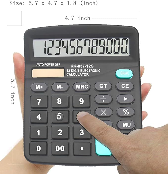 Calculators, Large Button Calculator with Angled LCD Display 12-Digit Dual Power Handheld Desktop Feature for Office, School, Home(Black, Pack of 5)