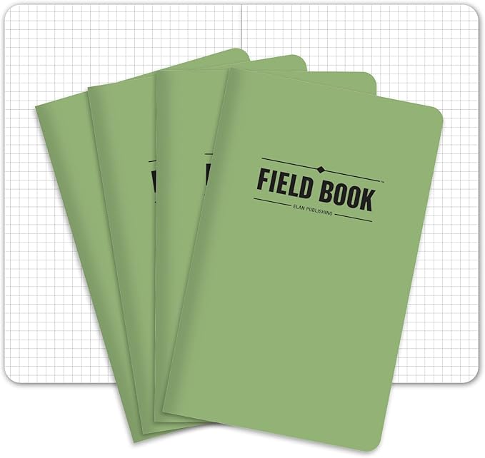 Elan Publishing Company Field Notebook/Journal - 5"x8" - Green Cover - Graph Book - Pack of 4