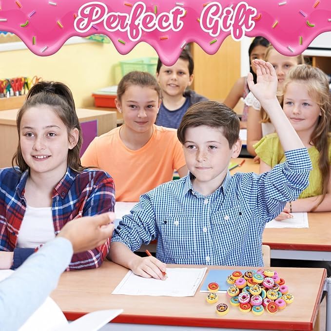 Donut Erasers, 100 Pieces 3D Cute Food Mini Erasers, 3D Donut Erasers Bulk, Novelty Pencil Erasers for Candy Party Favor Gift Filling and Art Supplies