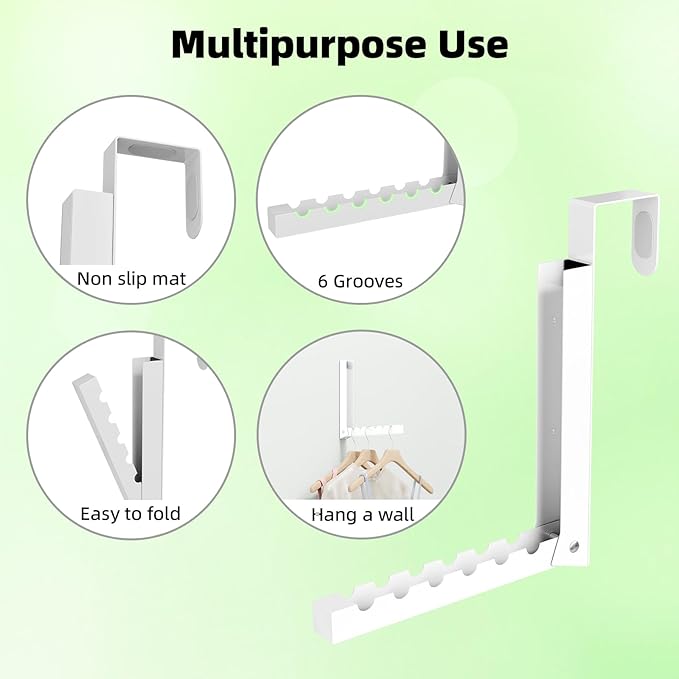 Over The Door Hanger Folding Clothes Drying Rack, Folding Hanging Coat Rack for Indoor Laundry Room Compact Small Space Foldable Portable Clothing Hanger Hook Collapsible- 4 Pack(White)