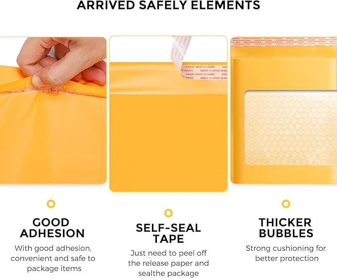 Fuxury Kraft Bubble Mailers 7.25x12 Inch 250 Pack, Strong Adhesion Padded Envelopes,Self Seal Bubble Envelopes, Waterproof Cushioned Mailers for Small Business,Bulk Yellow