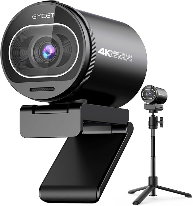 EMEET S600 4K Webcam with Tripod for Streaming - Sony 1/2.5'' Sensor, PDAF Autofocus, 1080P@60FPS, 2 Noise Reduction Mics, Built-in Privacy Cover, 73° FOV, Streaming Webcam for Product/Game/Beauty