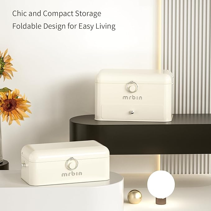 MRBIN Metal 2-Tier Medicine Container Folding Waterproof Safe Boxes and Supply Storage Organizer Empty First Aid Kit for Home Portable Emergency Kit, Cream White