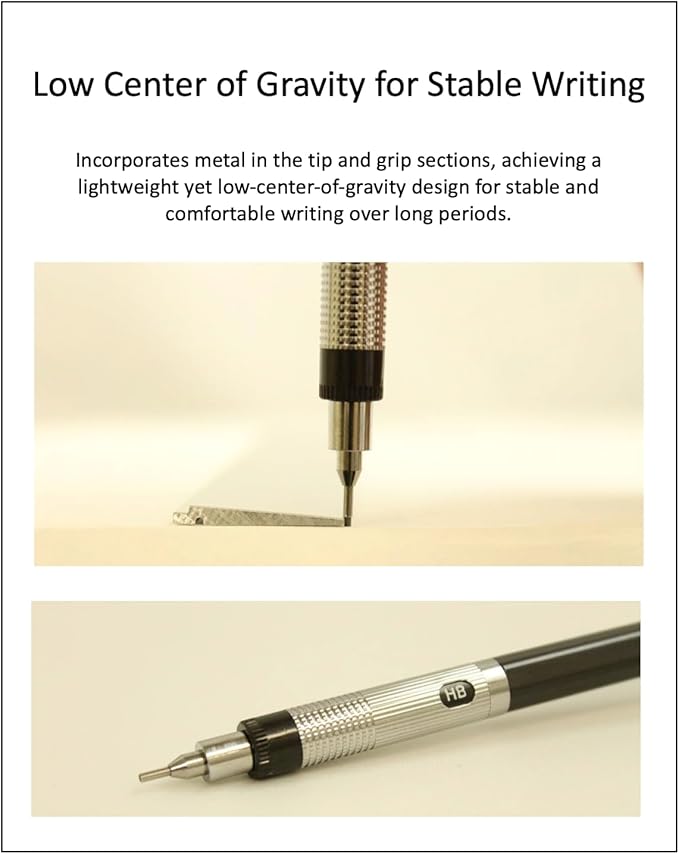 Graphlet Mechanical Drafting Pencil + Ain HB/B/2B leads, original Black slim pen case (0.9mm)