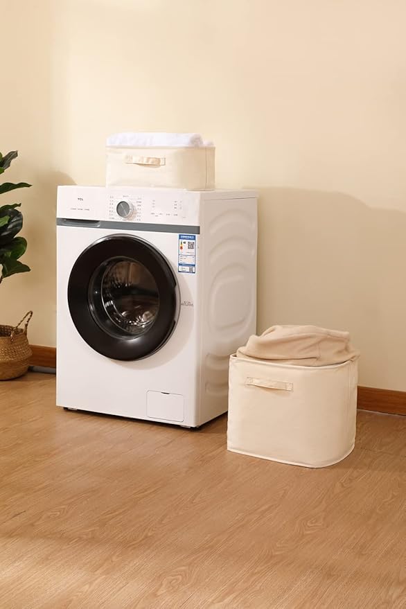 Decorative Basket Rectangular Fabric Storage Bin Organizer Basket with Handles for Clothes Storage (14.5 x 10.2 x 10.2, Beige)