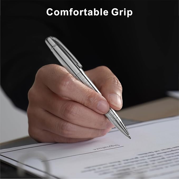 Cambond Ballpoint Pens Bulk - 1.0 mm Medium Point Metal Pens for Journaling Gift Business Men Police Flight Attendants, 3 Nice Pens with 6 Refills (Sliver)