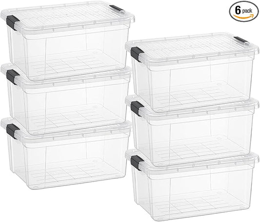 Superio Clear Storage Boxes with Lids, 21 Quart Plastic Container Bins for Organizing, Stackable Crates, BPA Free, Non Toxic, Odor Free, Organizers for Home, Office and Dorm, 6 Pack