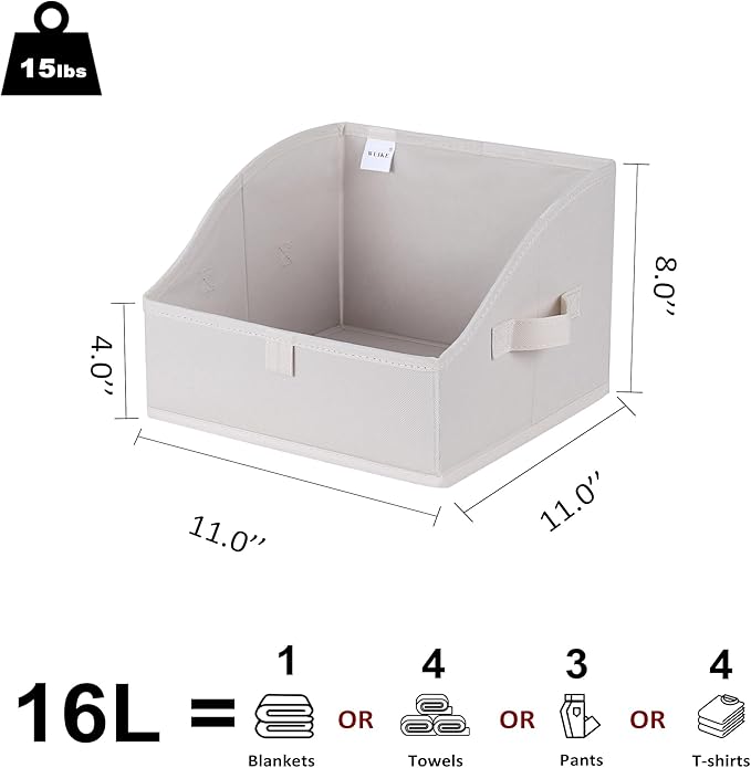 WUIKE Closet Storage Bins, Large Trapezoid Storage Boxes with Handles, Fabric Storage Baskets for Organizing Clothes, Sheets, Blankets, Decorative Storage Bins, White & Beige