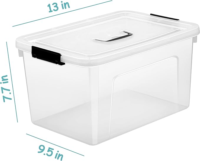 Clear Storage Latch Box 12 Quart, Plastic Organizing Box/Bin with Lid and Black Handles, 6-Pack