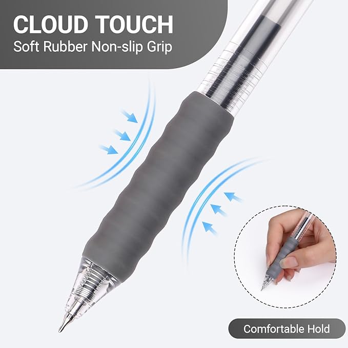 Gray Gel Pens Bulk 30 Pack Gray Pens Fine Point Smooth Writing No Smudge, CLOUD TOUCH Grip 0.7mm Black Gel Ink, Retractable Rollerball Pens for Server Office School, Lapiceros (GRAY)