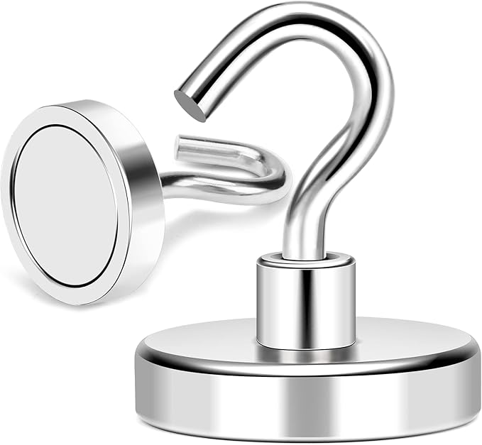 MIKEDE Magnetic Hooks Heavy Duty, 170LB+ Strong Neodymium Magnets with Hooks for Refrigerator, Large Magnetic Hooks with Epoxy Coating for Hanging, Home, Workplace - 10 Pack