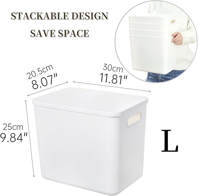 Plastic Storage Baskets Bins Boxes With Lids,Organizing Container White Storage Organizer Bins For Shelves Drawers Desktop Playroom Classroom Office,4-Pack