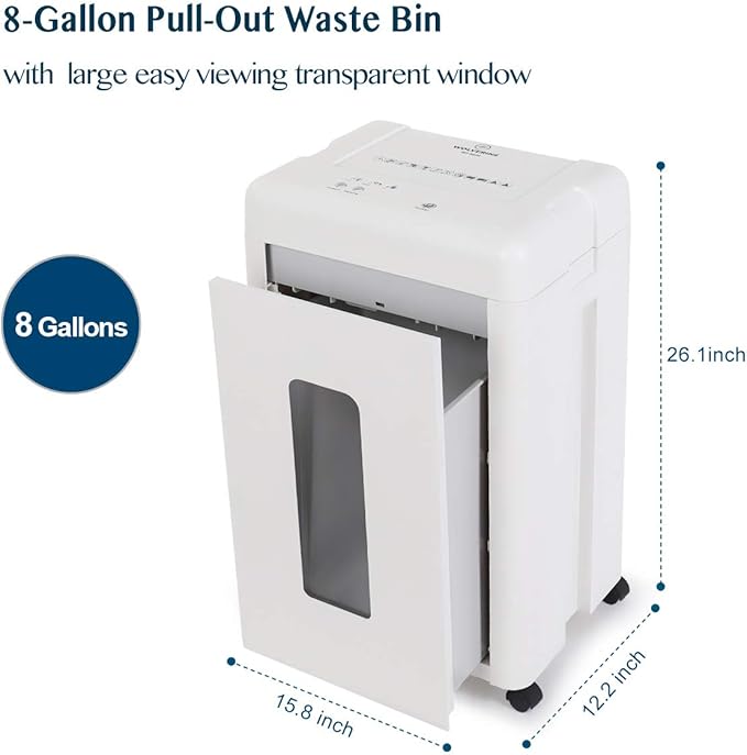 WOLVERINE 15-Sheet Super Micro Cut High Security Level P-5 Heavy Duty Paper/CD/Card Shredder for Home Office, Ultra Quiet by Manganese-Steel Cutter and 8 Gallons Pullout Waste Bin SD9520 (White ETL)