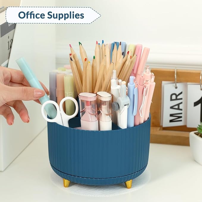 SKYDUE 360 Degree Rotating Desk Organizer, Dual-Purpose Pencil Pen Holder, Rotating Desk Pen Organizer with 5 Slots, Pencil Cup for Office, School, Home