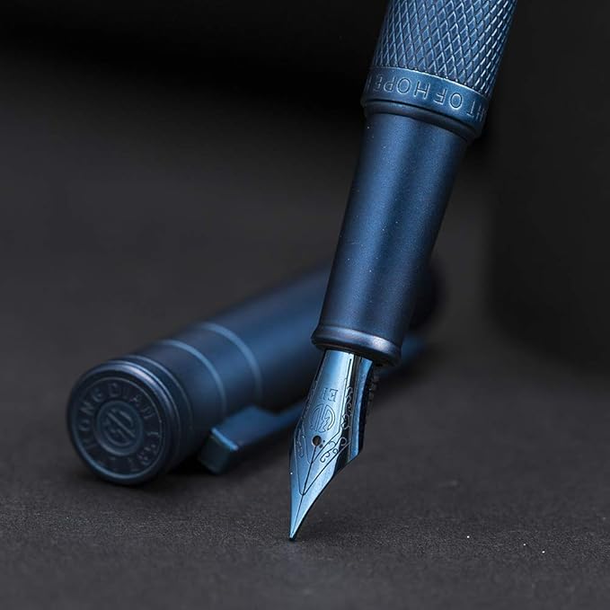 Dark Blue Forest Fountain Pen Fine Nib Classic Design with Converter and Metal Pen Case Set by Asvine