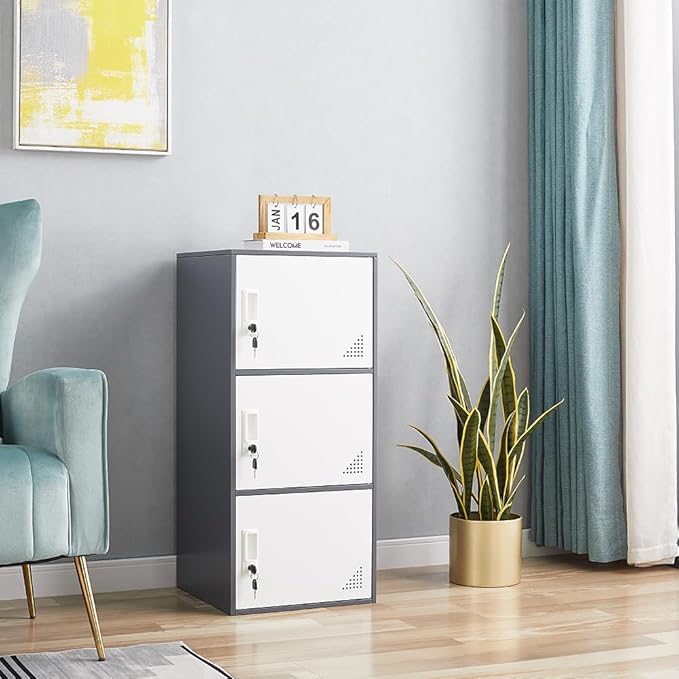 3 Door Metal Locker Steel Storage Cabinet, Office Storage Lockers for Employees, Vertical Metal Cabinets for Home,Office,School,Room Storage Organizer