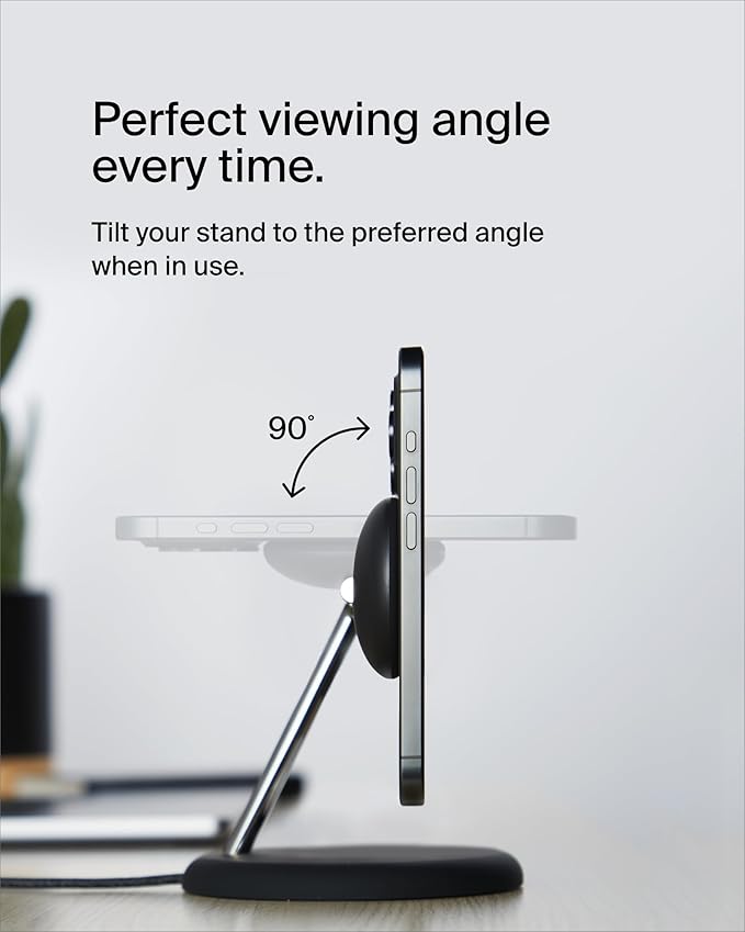 Belkin MagSafe-Compatible 3-in-1 Wireless Charger Stand 15W - Qi2-Certified Wireless Charging Station, Fast Charging of iPhone 16, AirPods, & Apple Watch - 36W Included - Black