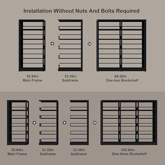 Heavy Duty Office Bookshelf, 5-Tier Adjustable Library Bookshelves, Modular Book Shelf with Expansion Capability, 69” Tall Metal Bookcase for Heavy Books, Living Room. Black Bookshelf.